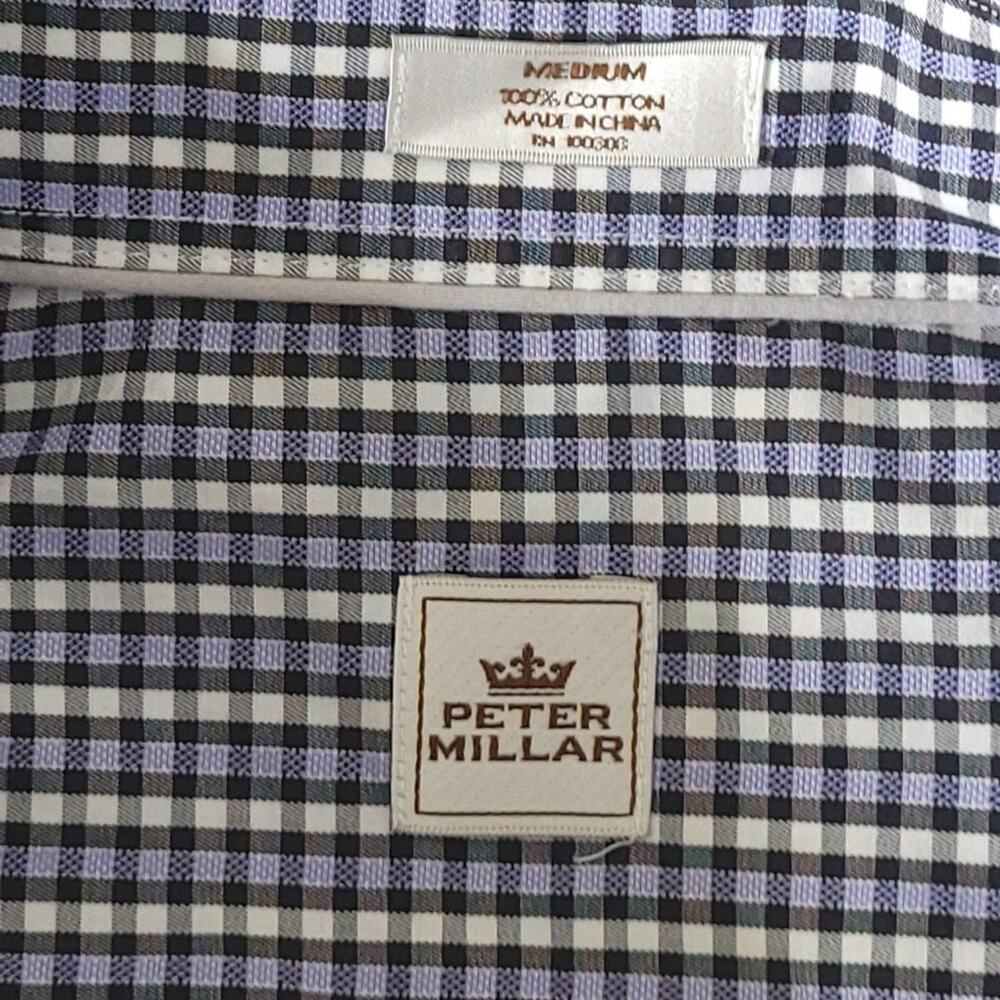 Peter Millar Check Dress Shirt Medium Blue Purple Preppy Business Casual - Picture 10 of 11